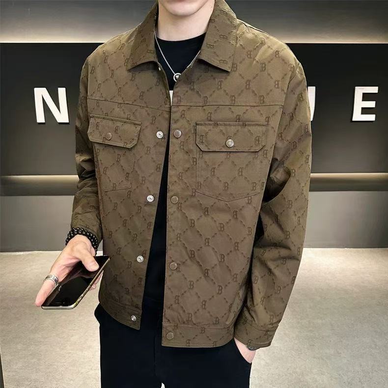 Men's Spring and Autumn Jacket Trendy Brand 2025 New Slim Fit Lapel Printed Men's Coat Stylish Jacket