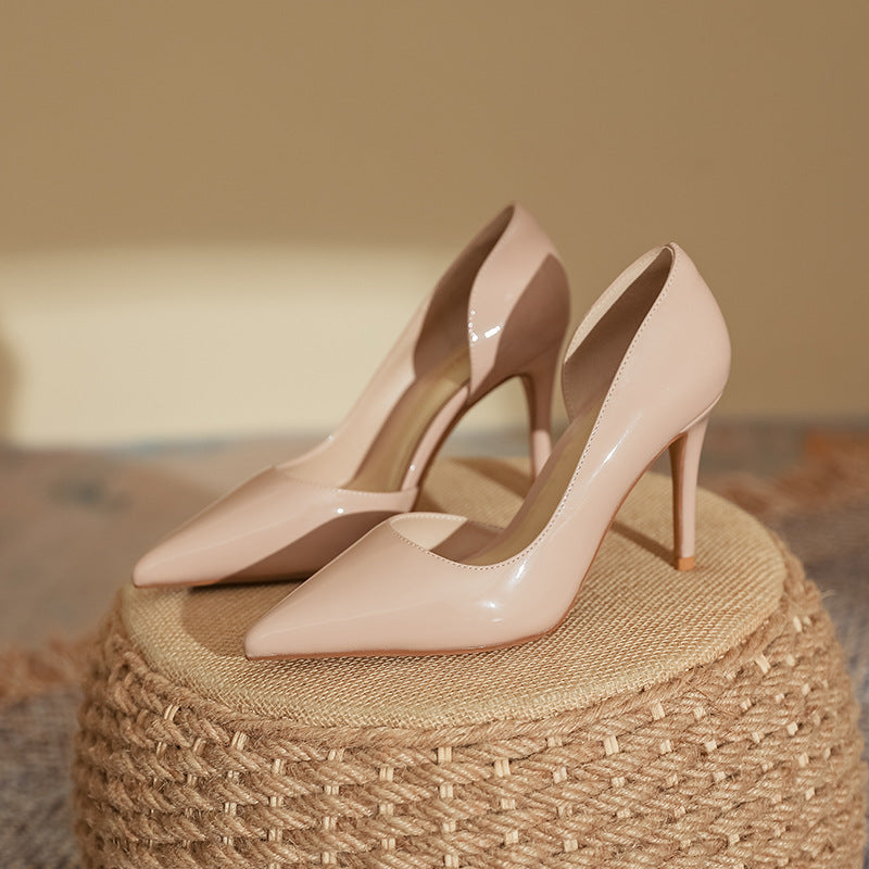 Nude High Heels for Women, High-End 2025 Internet Celebrity Pointed Toe Small Stiletto Heels, Huizhou Women's Shoes, Shallow Breathable Soft Leather Shoes