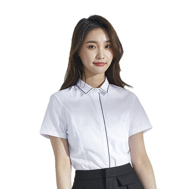 Summer New Women's Clothing, Women's Shirts, Short-Sleeved Shirts, Elegant Commuting Slim-Fit Fashion Professional Attire, Versatile for the Workplace