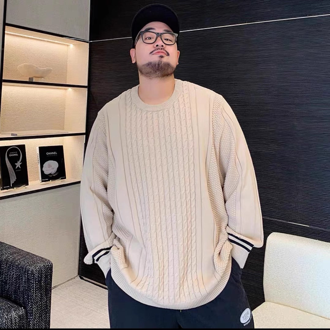 Trendy Brand plus size Men's Autumn and Winter Fake Two-piece Sweater Pullover Fatty Plus Plus Casual Fashion Loose Knitted Sweater