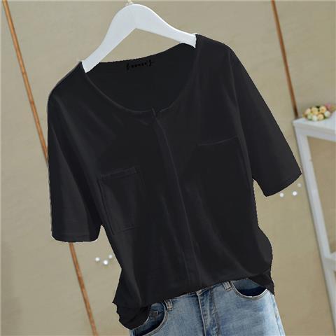 Short-Sleeved T-Shirt for Women in Summer Ins Style Bamboo Cotton Korean Style Cotton V-Neck Loose White Top Bottoming Shirt for Women Versatile
