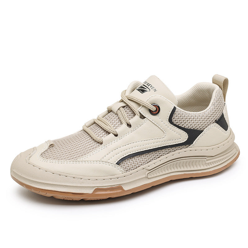 Mesh Men's Shoes Thin Summer 2025 New Versatile Casual Leather Shoes Thick-Soled Men's Sports Workwear Student Sneakers