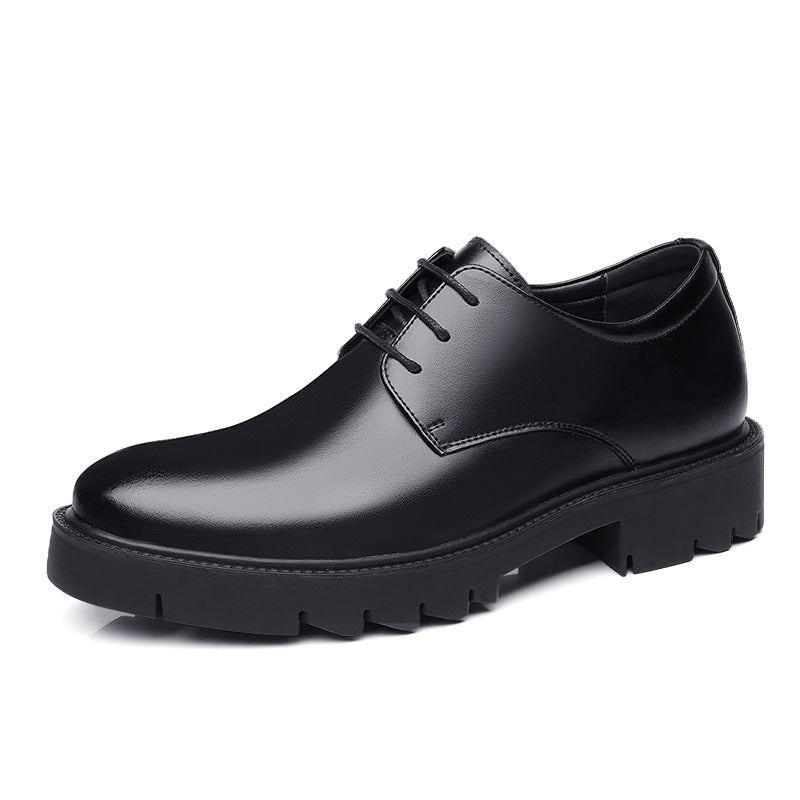 Leather Shoes Men's Business Formal Wear Breathable Soft Leather Black Wedding Shoes Height Increasing 10cm Large Size Sj7106