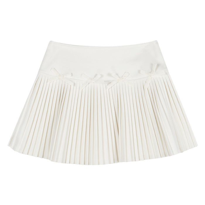White Skirt, Bow Skirt, Black Pleated Skirt, Women's Early Autumn High-Waisted Slimming Look A-Line Skirt, Woolen Skirt