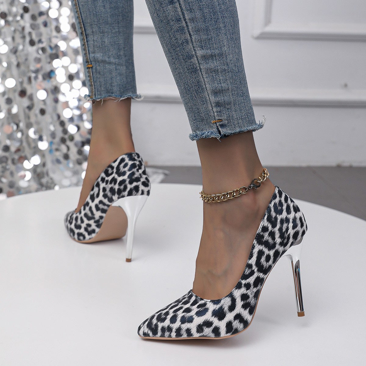 Foreign trade plus size high heels AliExpress Amazon 2024 pointed stiletto sexy leopard print high heel women's shoes plus size