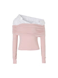Zhang Yuanying's Same Style Korean-Style Off-Shoulder Shirt with Long Sleeves for Women 2026 Pure Desire Style Off-Shoulder Slim-Fit T-Shirt