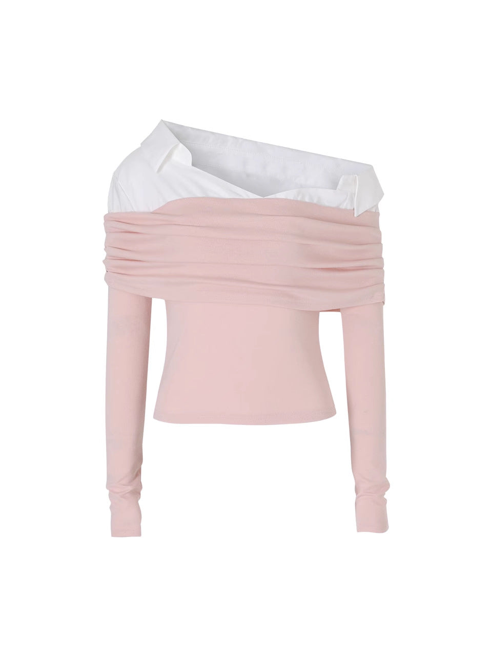 Zhang Yuanying's Same Style Korean-Style Off-Shoulder Shirt with Long Sleeves for Women 2026 Pure Desire Style Off-Shoulder Slim-Fit T-Shirt