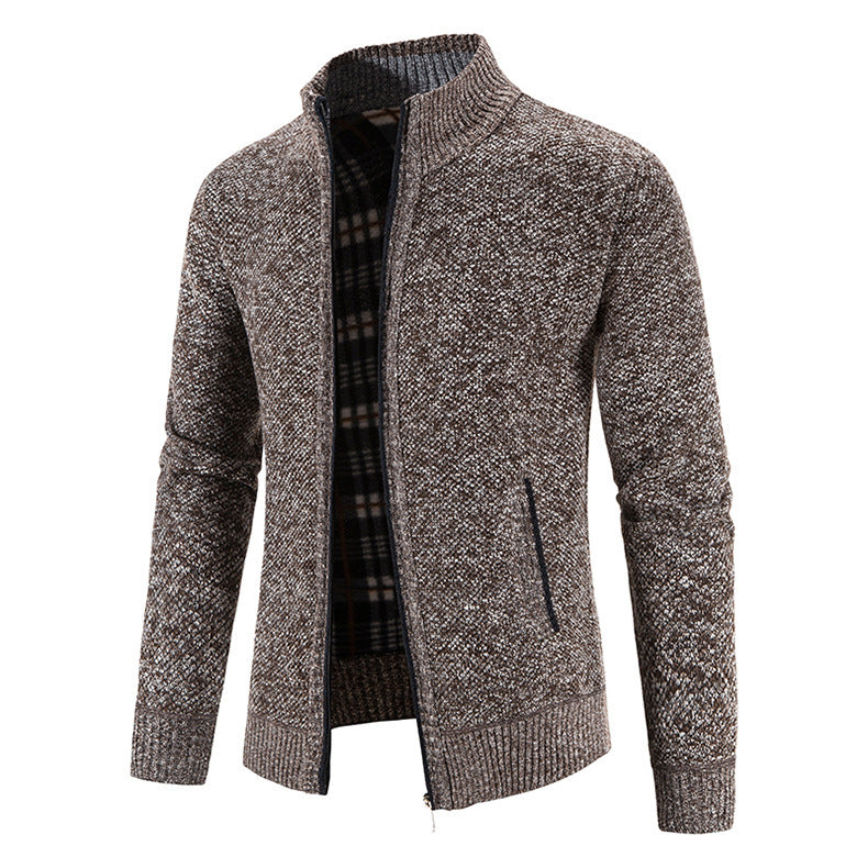 Foreign trade Men's autumn and winter cardigan zipper sweater velvet stand collar jacket men's loose sweater coat top men