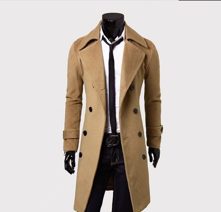 [M-4XL] Cross-border 2024 Fall/Winter Long Double-breasted Windbreaker Men's Wool Coat Slim Fit Wool Coat Men