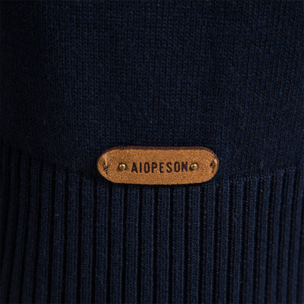 Cross-Border Pullover Knitwear New Open-Chest Stand-Up Collar Men's Sweater Men's Autumn and Winter European and American Khaki