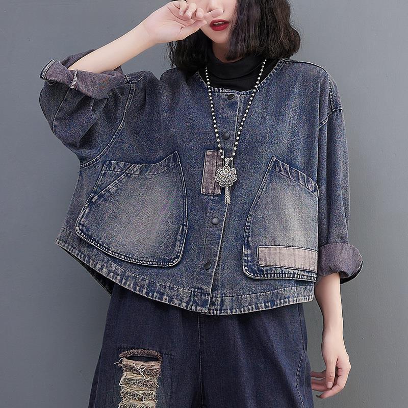 Denim Jacket for Women 2026 Autumn and Winter New Style Long-Sleeved Dark Retro Loose Short Casual Patchwork Women's Clothing
