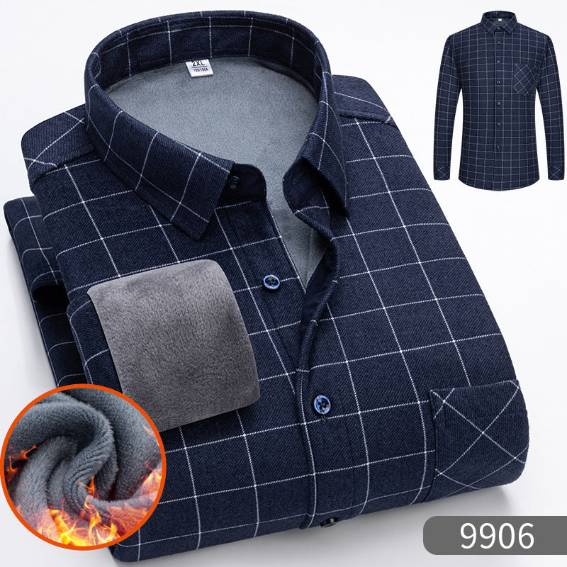 Carefully Selected Factory Goods, Velvet and Thickeneded Brushed Plaid Shirts, Men's Long-Sleeved Trendyy Shirts, Warm Tops for Young and Middle-Aged People in Autumn and Winter