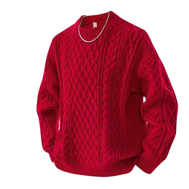 New Men's Sweater Winter New Round Neck Solid Color All-match Knitted Sweater Boys' Base Sweater Warm Trend