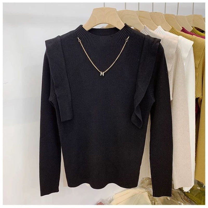 Knitted Sweater Women's Design Sense Slim Base Shirt Top 2022 New Fashion Western Style Autumn and Winter Inner Sweater