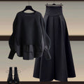 Autumn suit Women's New plus size Women's Fashion Fake Two-piece Top Elegant Slim Skirt Two-piece Set