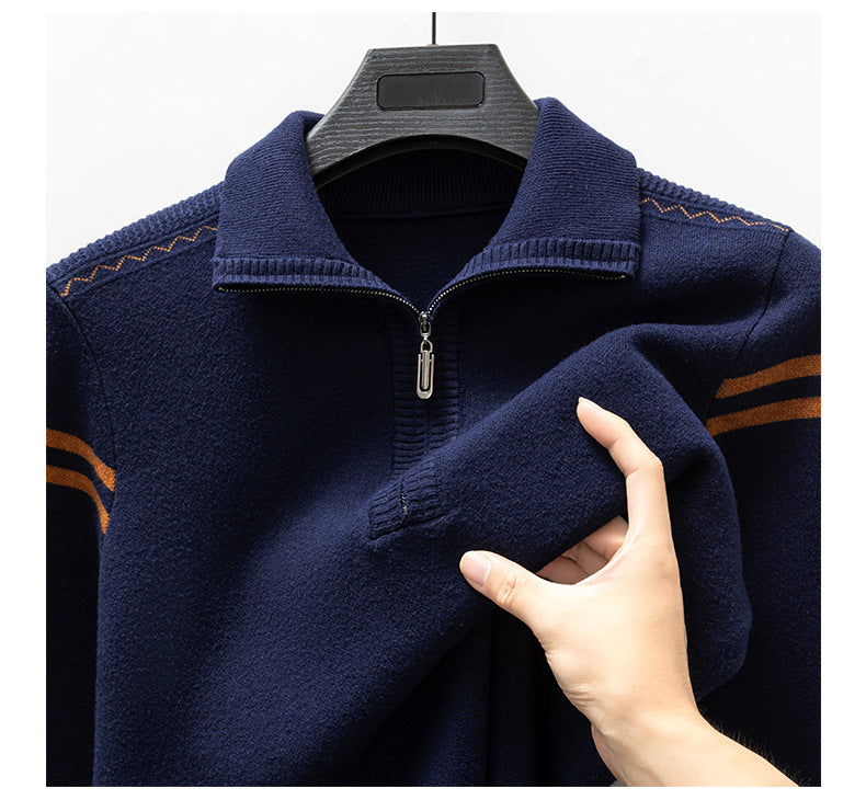 Half-Zip Knit Sweater for Men, Autumn and Winter Style, Men's Sweater for Middle-Aged Dads, Long-Sleeve Pullover, Solid Color Base Layer
