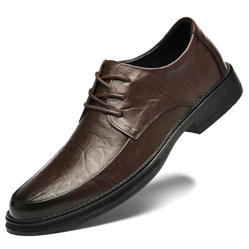 Leather shoes men's business formal wear genuine leather new men's casual British black trendy low-top bridegroom wedding shoes
