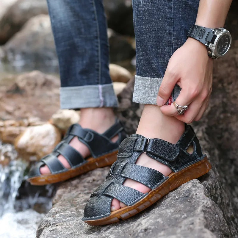 Men's Leather Shoes, New Men's Genuine Leather Sandals, Toe-Toe Sandals, Tendon Soles, Two-Wear Casual Beach Shoes, Fashionable Men's Shoes