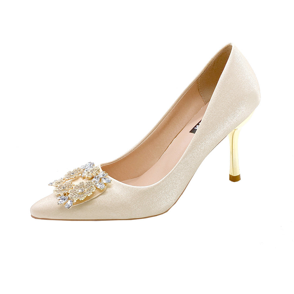Main Wedding Dress, Wedding Shoes, French-Style High-End Niche Bridal Shoes, Xiuhe High Heels, Stiletto Heels, Champagne Color, Commuting