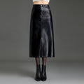 2025 New Slit Leather Skirt, Hip-Hugging Skirt for Women, Autumn and Winter High-Waisted Slimming Midi Skirt, Elegant Pencil Skirt