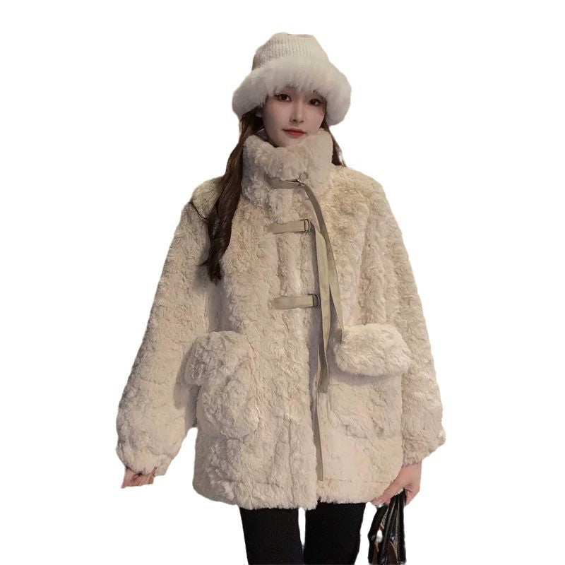High-grade Wool Lamb Jacket Women's Winter 2024 New Fur Mid-length Quilted Thickened Cotton-padded Jacket