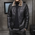 2019 New Men's Leather Jacket Men's Leather Jacket Lapel Middle-aged Men's fleece-lined Thickened Fashionable Fur