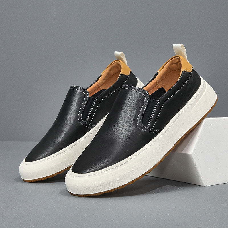 Men's Shoes 2025 New Style Men's Genuine Leather Casual Sneakers Breathable Loafers Slip-On Lazy Shoes Breathable and Comfortable
