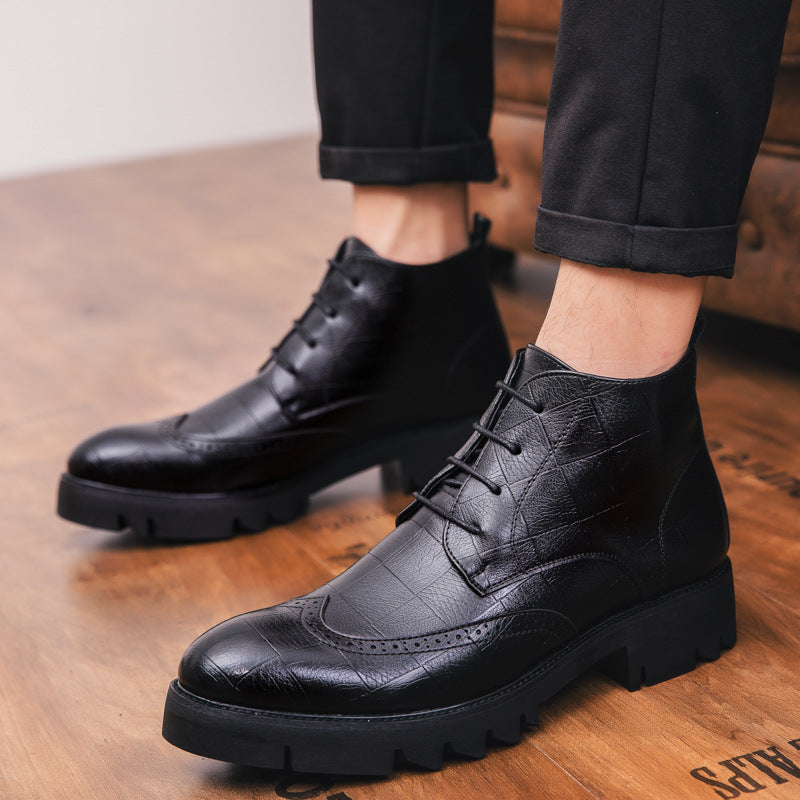 Men's Leather Boots Autumn and Winter New Men's Ankle Shoes Fashion British Style Business Leather Shoes Vintage fleece-lined Trendy Ankle Boots