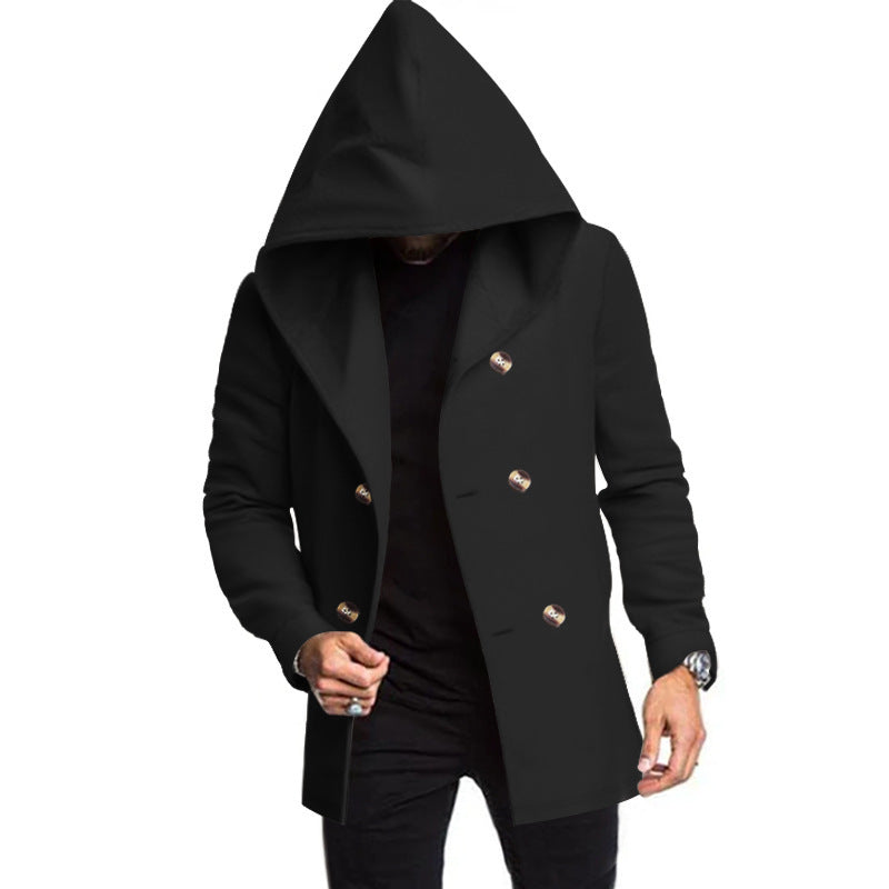 New Cross-Border Amazon Classic Mid-Length Slim-Fit Jacket European and American Foreign Trade Solid Color Casual Hooded Windbreaker for Men