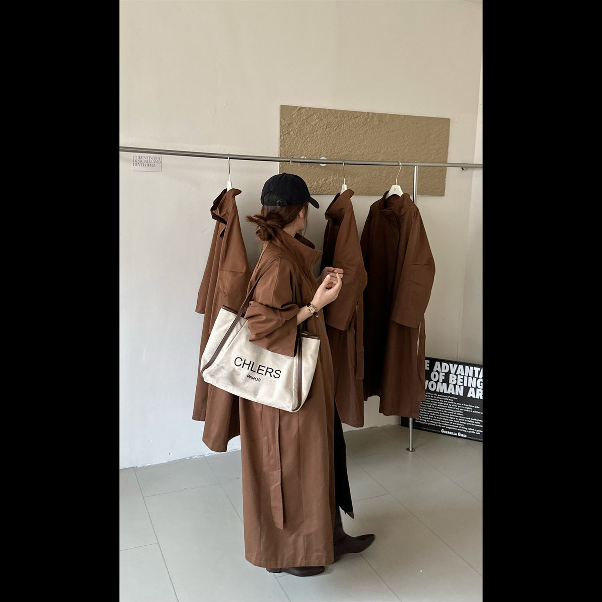 2026 Autumn High-End Stylish Minimalist Chic Lazy Style Solid Color Long Stand Collar Trench Coat for Women