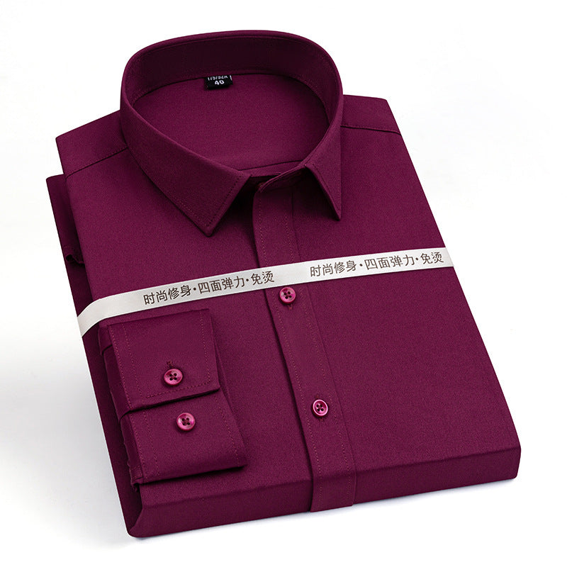 Stretch Comfortable Shirt Men's Long-Sleeved Business Professional Dress Non-Ironing Slim-Fit Korean Style Shirt Interview Pure White Shirt