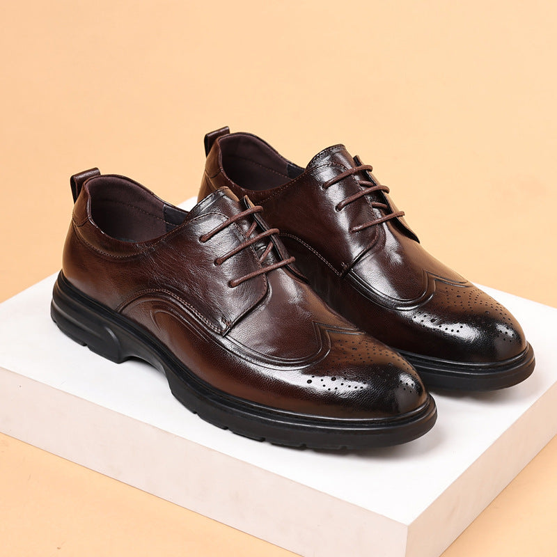 Men's leather shoes New genuine leather business formal wear men's shoes brogue carved wedding shoes Korean style British platform fashion shoes