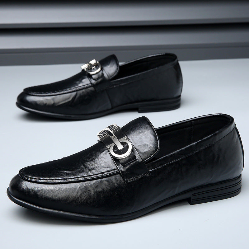 Doug Shoes Men's Genuine Leather Spring New Casual Leather Shoes Men's Korean-style British-style Slip-on Lazy Loafers