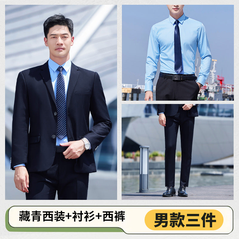 Autumn and Winter Thickened Men's Double-button Black Interview Business Dress Unisex Business Suit suit Three-piece Set