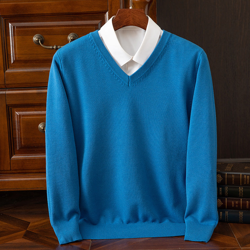 Men's Sweater Autumn/Winter V-Neck Knitted Loose Plus Size Cross-Border Sweater Men's Warm Knitted Base Layer