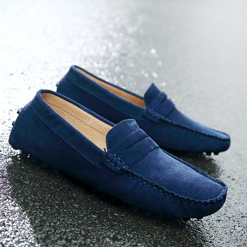 Large size cross-border live selling bean shoes men's leather frosted loafers one-step British men's casual shoes