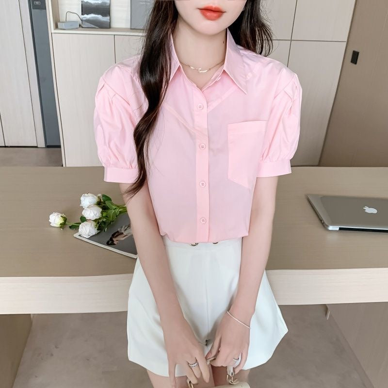 Summer 2026 New White Women's Shirt, Fashionable Pure Cotton Shirt, Stylish All-Cotton Short-Sleeve Professional Top for Women
