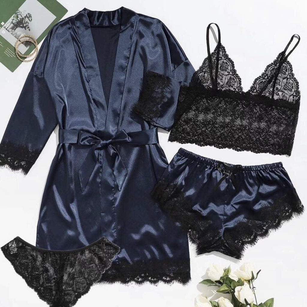 New Cross-Border Sexy Women's Sexy Pajamas Multi-Piece Suit Lace Satin Suspender Nightgown Manufacturer Foreign Trade Direct Sales