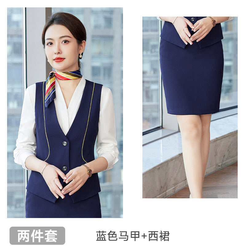 Professional vest suit female spring and summer stewardess uniform sales department hotel front desk jewelry shop beautician overalls