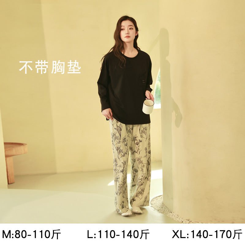 Women's Pajamas, Pure Cotton, Spring and Autumn Long-Sleeved Set, Large Size, High-End Striped Design, Can Be Worn Outside, with Chest Pads, Home Wear
