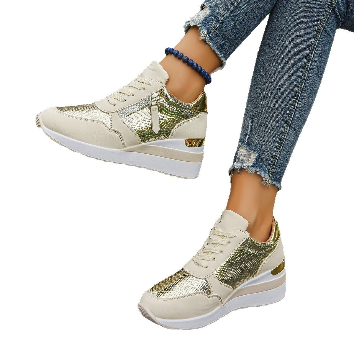 Foreign Trade Women's Sports Casual Shoes, New European and American Fashion Thick-Soled Casual Sports Shoes for Women, Large Size Single Shoes Wholesale for Women
