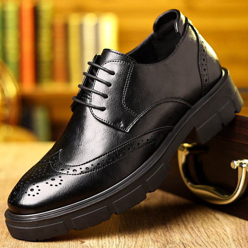 Height-Increasing Leather Shoes for Men, Business Formal Casual Brogue Height-Increasing Shoes for Men, 8cm Men's Wedding Groom Shoes