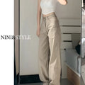 Khaki Jeans for Women Spring & Fall New Style High-Waisted Slim Fashion Versatile Straight-Leg Loose Floor-Length Wide-Leg Long Pants