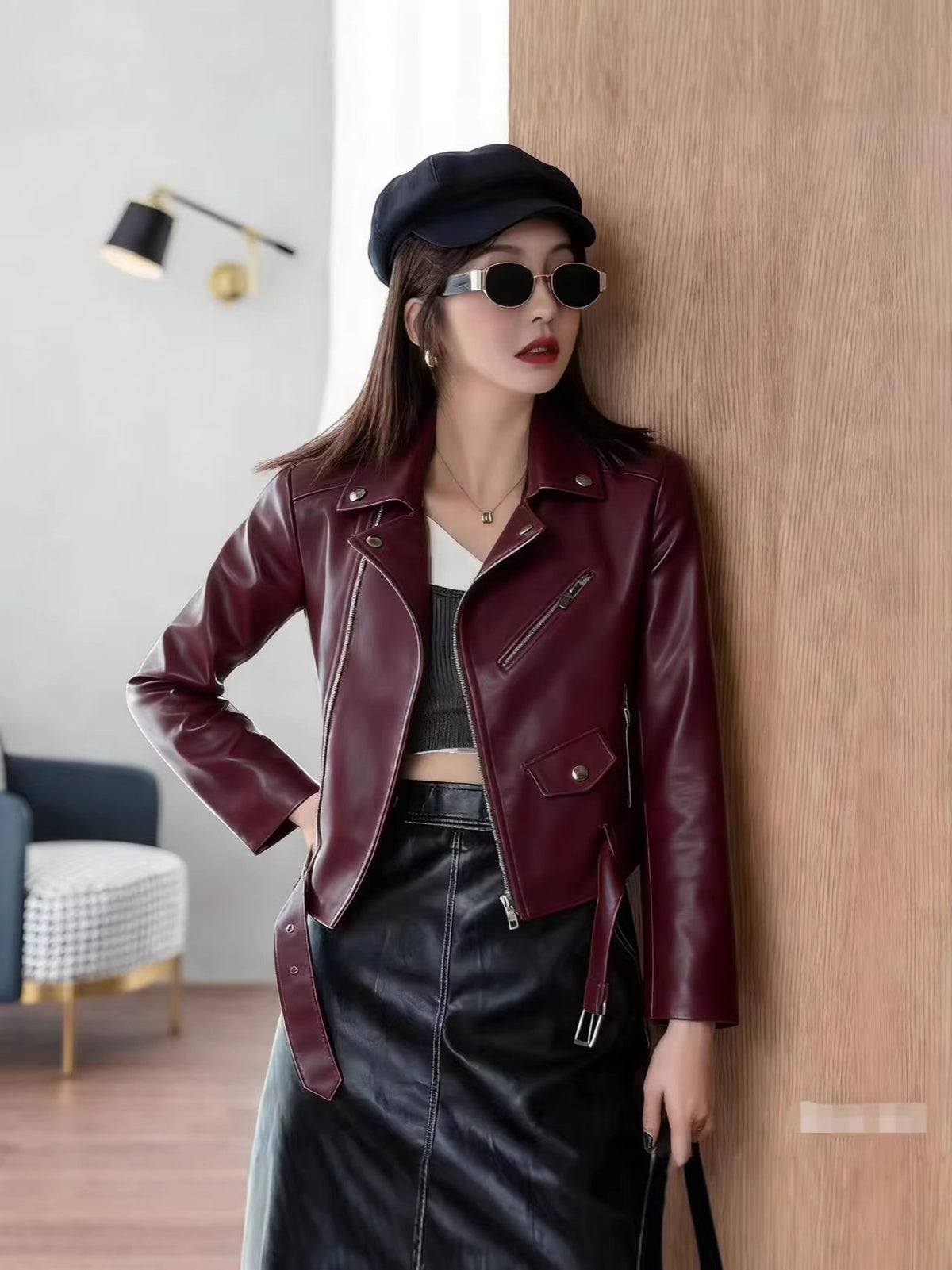 2025 Spring and Autumn New Yellow Women's Leather Jacket Large Size Women's Jacket Short Women's Leather Jacket Motorcycle Wholesale