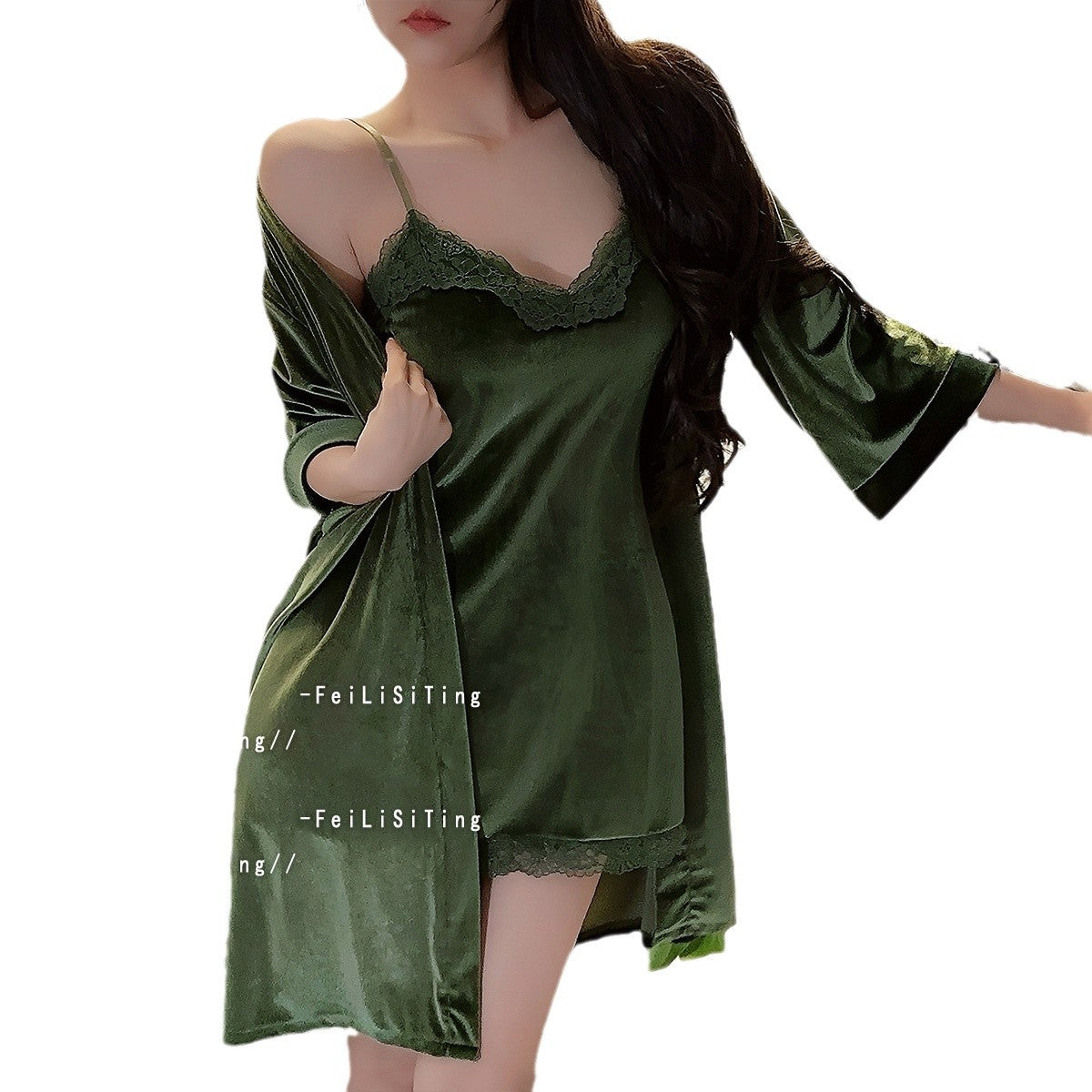 Sexy Pajamas Women's Autumn and Winter 2024 New Pure Gold Velvet Sling Nightgown suit Two-piece Set