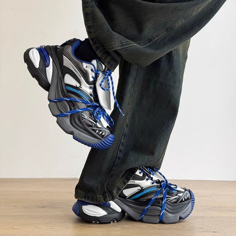 Klein Blue Deconstructed Lace-Up Dad Shoes for Women 2025 Spring and Autumn New Men's Mesh Thick-Soled Height-Increasing Sneakers