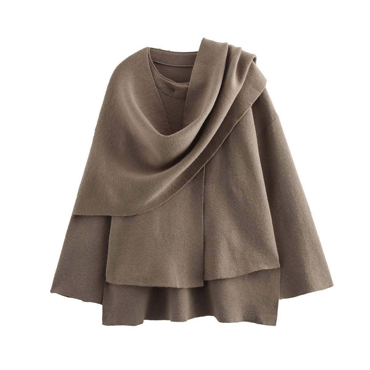 2024 New Winter Women's Clothing European and American Style Fashionable Asymmetrical Scarf Short Knitted Outwear Jacket