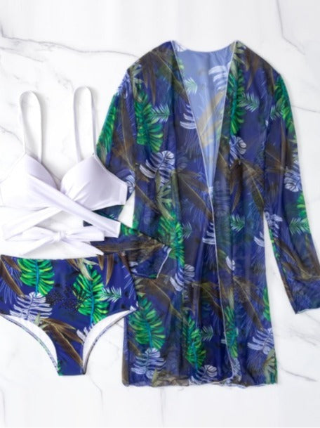 New Swimsuit Women's Cross-border European and American Split Beach Blouse Mesh Three-piece Sexy Bikini Beach Swimsuit