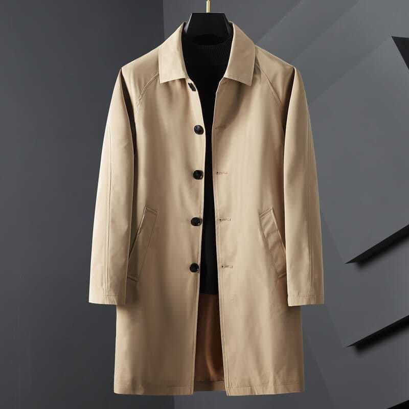 Foreign Trade 2025 Autum Men's Mid-Length Windbreaker Korean Style Fashion Outwear Jacket Casual Wear Men's Lapel Jacket
