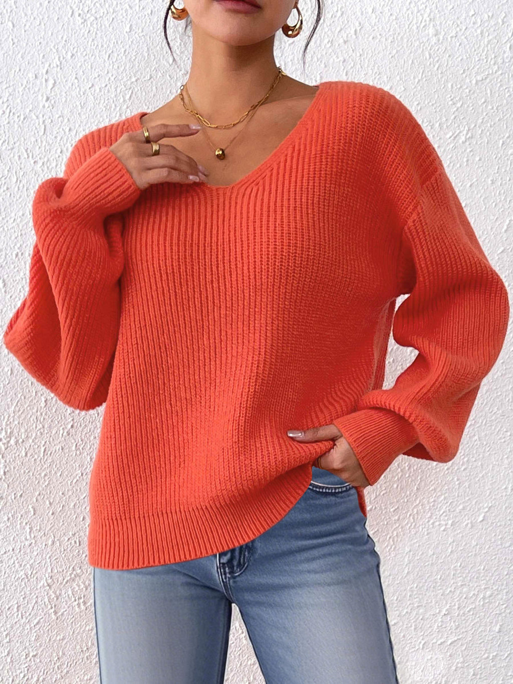 European and American Women's Clothing Cross-Border Sweaters Autumn and Winter V-Neck Casual Pullover Tops Women's Knitted Loose Sweaters Wholesale